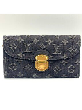 Louis Vuitton Portefeuille Amelia Monogram Denim Noir Leather Yellow Black